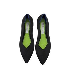 Rothy's Black Flats with Lime Green Insole and Blue Trim